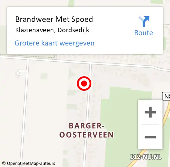 Locatie op kaart van de 112 melding: Brandweer Met Spoed Naar Klazienaveen, Dordsedijk op 15 april 2024 16:40