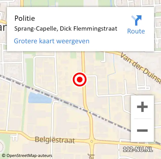 Locatie op kaart van de 112 melding: Politie Sprang-Capelle, Dick Flemmingstraat op 15 april 2024 16:48