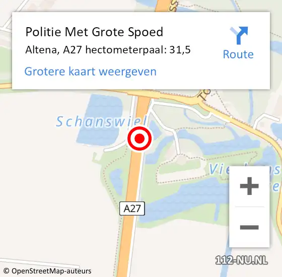 Locatie op kaart van de 112 melding: Politie Met Grote Spoed Naar Altena, A27 hectometerpaal: 31,5 op 15 april 2024 16:55