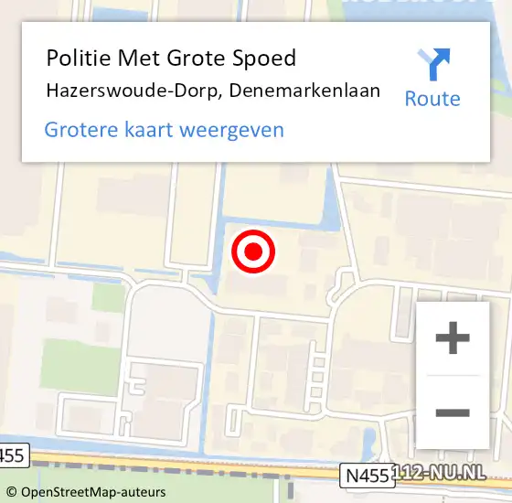 Locatie op kaart van de 112 melding: Politie Met Grote Spoed Naar Hazerswoude-Dorp, Denemarkenlaan op 15 april 2024 16:57