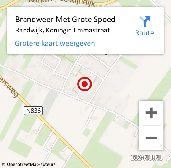 Locatie op kaart van de 112 melding: Brandweer Met Grote Spoed Naar Randwijk, Koningin Emmastraat op 15 april 2024 17:08