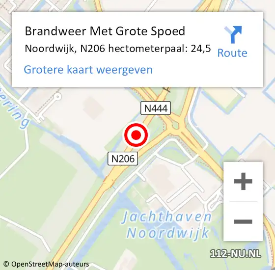 Locatie op kaart van de 112 melding: Brandweer Met Grote Spoed Naar Noordwijk, N206 hectometerpaal: 24,5 op 15 april 2024 17:33