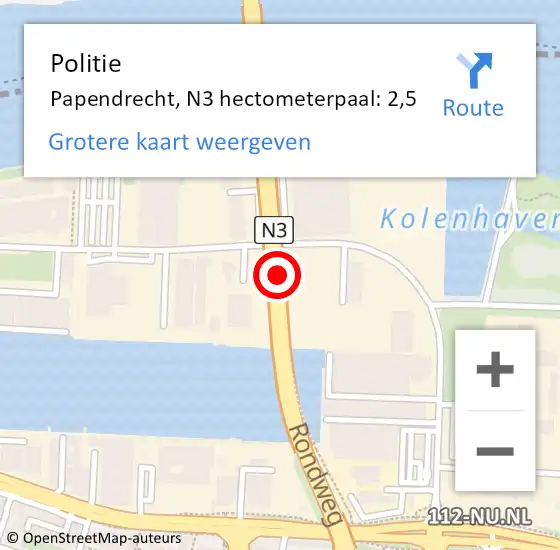 Locatie op kaart van de 112 melding: Politie Papendrecht, N3 hectometerpaal: 2,5 op 15 april 2024 17:33