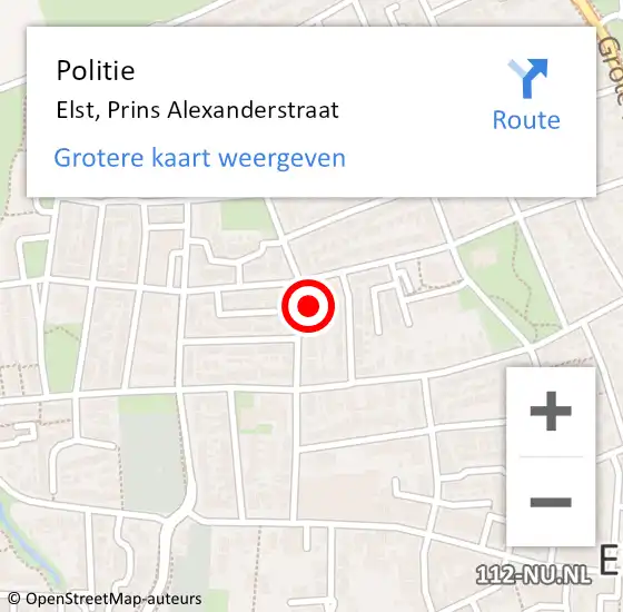 Locatie op kaart van de 112 melding: Politie Elst, Prins Alexanderstraat op 15 april 2024 17:33