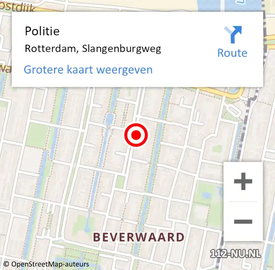 Locatie op kaart van de 112 melding: Politie Rotterdam, Slangenburgweg op 15 april 2024 17:34