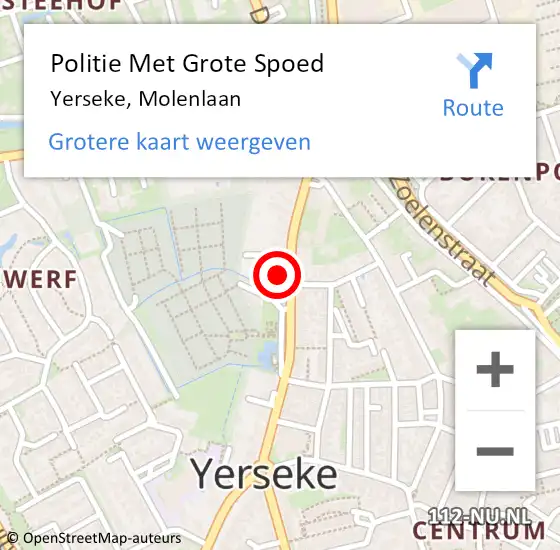 Locatie op kaart van de 112 melding: Politie Met Grote Spoed Naar Yerseke, Molenlaan op 15 april 2024 17:34