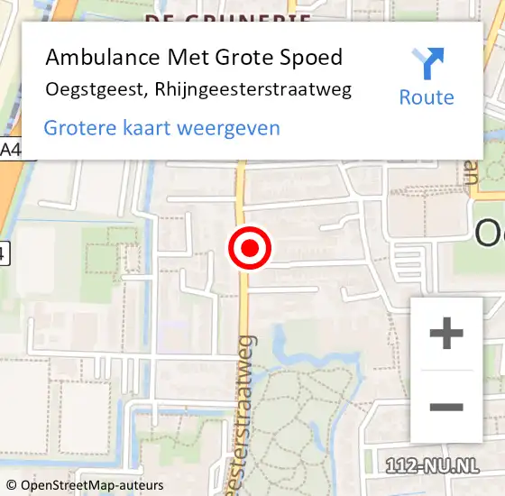 Locatie op kaart van de 112 melding: Ambulance Met Grote Spoed Naar Oegstgeest, Rhijngeesterstraatweg op 15 april 2024 17:55