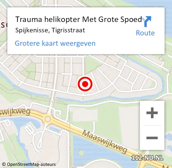 Locatie op kaart van de 112 melding: Trauma helikopter Met Grote Spoed Naar Spijkenisse, Tigrisstraat op 15 april 2024 18:16