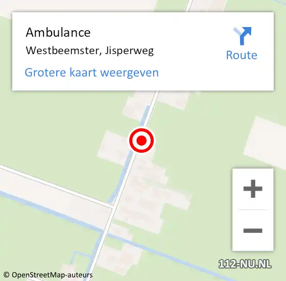 Locatie op kaart van de 112 melding: Ambulance Westbeemster, Jisperweg op 15 april 2024 18:25