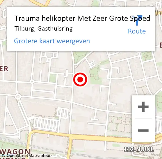 Locatie op kaart van de 112 melding: Trauma helikopter Met Zeer Grote Spoed Naar Tilburg, Gasthuisring op 15 april 2024 18:55