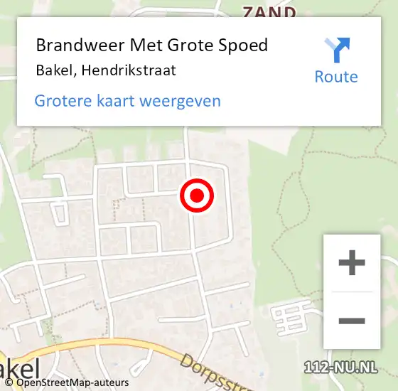 Locatie op kaart van de 112 melding: Brandweer Met Grote Spoed Naar Bakel, Hendrikstraat op 15 april 2024 19:02