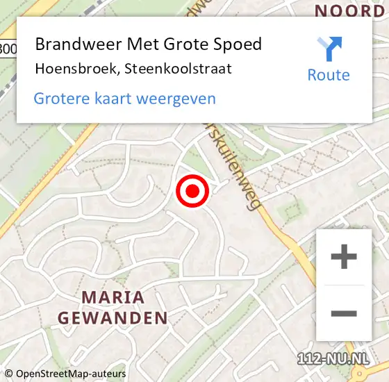 Locatie op kaart van de 112 melding: Brandweer Met Grote Spoed Naar Hoensbroek, Steenkoolstraat op 15 april 2024 19:23
