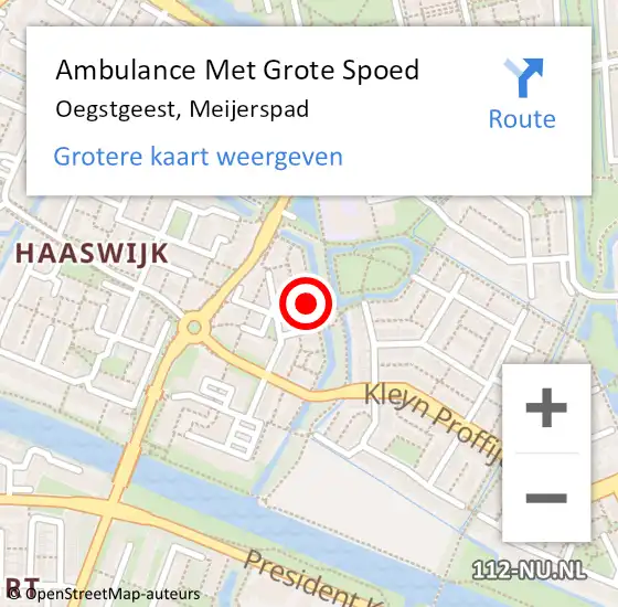 Locatie op kaart van de 112 melding: Ambulance Met Grote Spoed Naar Oegstgeest, Meijerspad op 15 april 2024 19:40