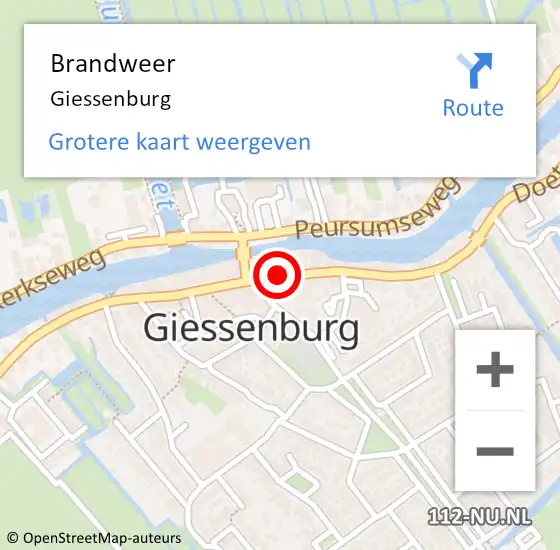 Locatie op kaart van de 112 melding: Brandweer Giessenburg op 15 april 2024 19:46