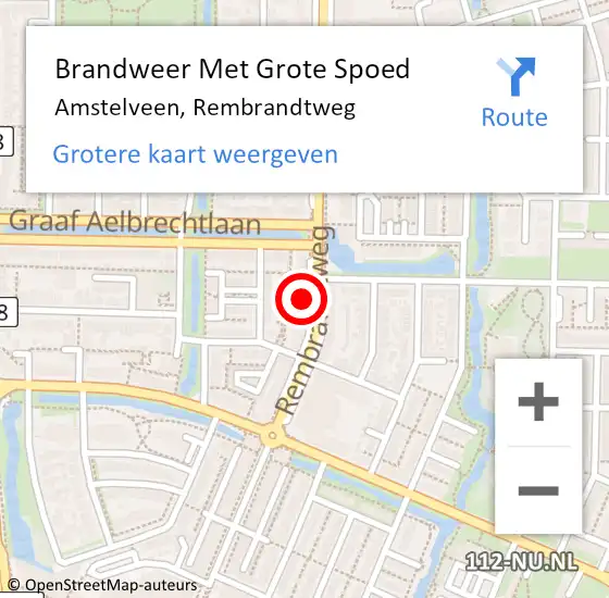 Locatie op kaart van de 112 melding: Brandweer Met Grote Spoed Naar Amstelveen, Rembrandtweg op 15 april 2024 19:47