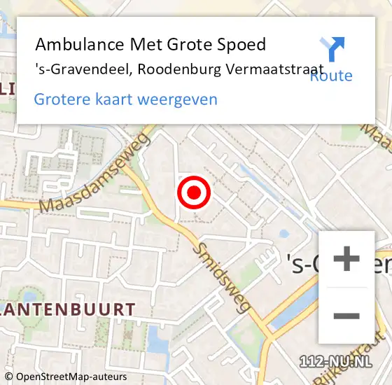 Locatie op kaart van de 112 melding: Ambulance Met Grote Spoed Naar 's-Gravendeel, Roodenburg Vermaatstraat op 15 april 2024 19:50