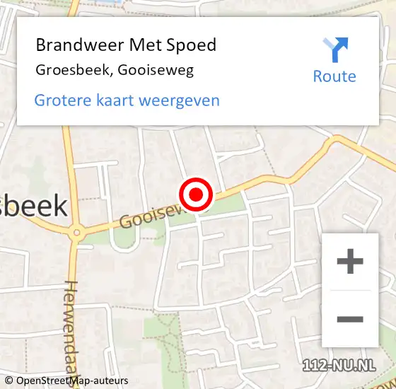 Locatie op kaart van de 112 melding: Brandweer Met Spoed Naar Groesbeek, Gooiseweg op 15 april 2024 19:58