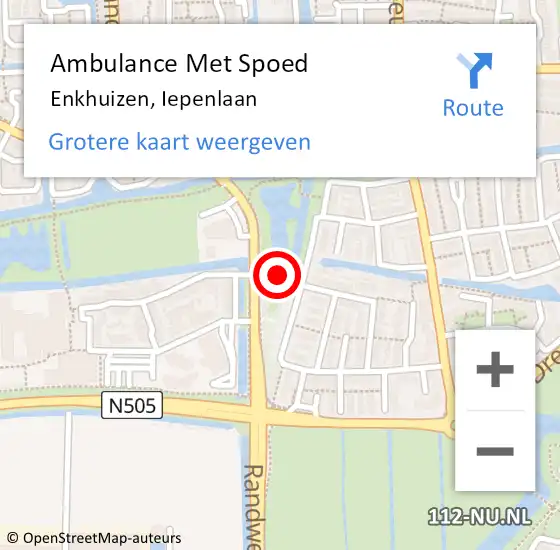 Locatie op kaart van de 112 melding: Ambulance Met Spoed Naar Enkhuizen, Iepenlaan op 15 april 2024 20:10