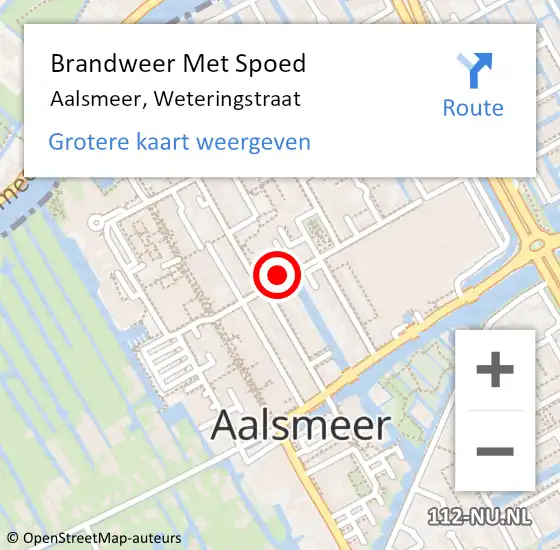 Locatie op kaart van de 112 melding: Brandweer Met Spoed Naar Aalsmeer, Weteringstraat op 15 april 2024 20:21