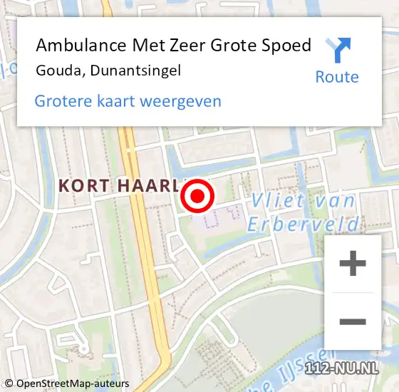 Locatie op kaart van de 112 melding: Ambulance Met Zeer Grote Spoed Naar Gouda, Dunantsingel op 15 april 2024 20:23