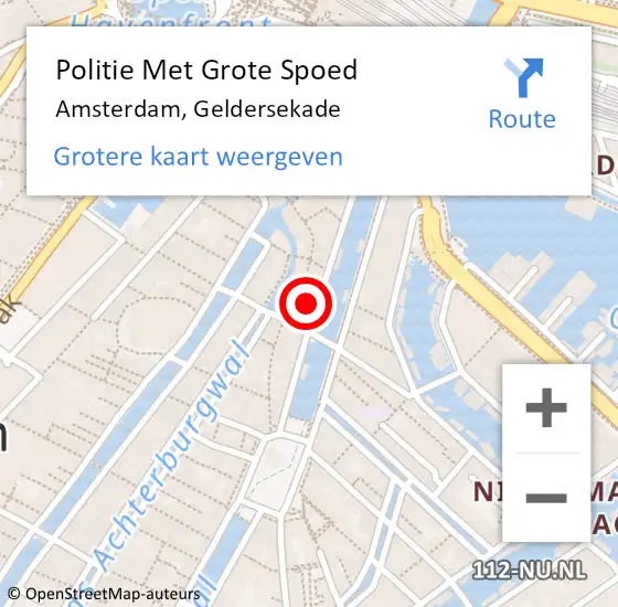 Locatie op kaart van de 112 melding: Politie Met Grote Spoed Naar Amsterdam, Geldersekade op 15 april 2024 20:45