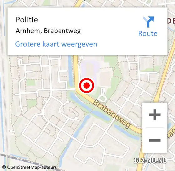 Locatie op kaart van de 112 melding: Politie Arnhem, Brabantweg op 15 april 2024 20:48