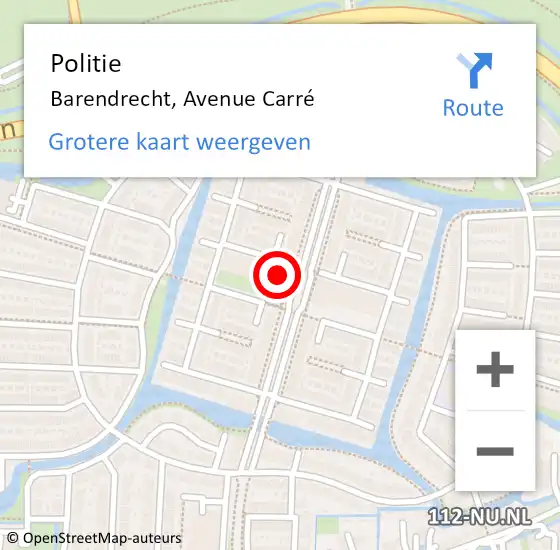 Locatie op kaart van de 112 melding: Politie Barendrecht, Avenue Carré op 15 april 2024 21:18