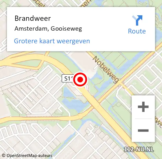 Locatie op kaart van de 112 melding: Brandweer Amsterdam, Gooiseweg op 15 april 2024 21:52