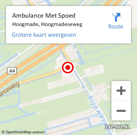 Locatie op kaart van de 112 melding: Ambulance Met Spoed Naar Hoogmade, Hoogmadeseweg op 15 april 2024 22:43