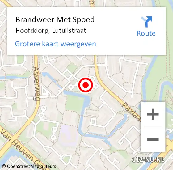 Locatie op kaart van de 112 melding: Brandweer Met Spoed Naar Hoofddorp, Lutulistraat op 15 april 2024 23:23