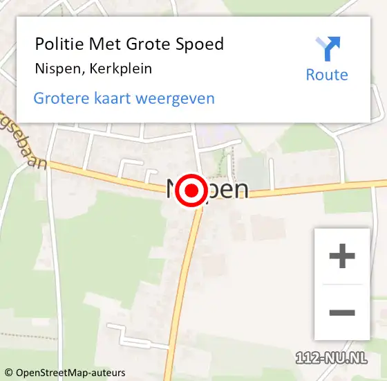 Locatie op kaart van de 112 melding: Politie Met Grote Spoed Naar Nispen, Kerkplein op 16 april 2024 00:06