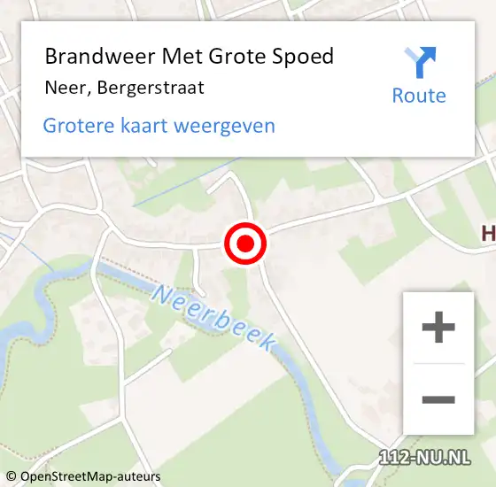 Locatie op kaart van de 112 melding: Brandweer Met Grote Spoed Naar Neer, Bergerstraat op 16 april 2024 00:08