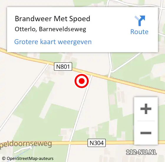 Locatie op kaart van de 112 melding: Brandweer Met Spoed Naar Otterlo, Barneveldseweg op 16 april 2024 00:27
