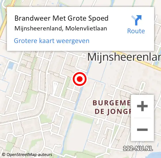 Locatie op kaart van de 112 melding: Brandweer Met Grote Spoed Naar Mijnsheerenland, Molenvlietlaan op 16 april 2024 02:26