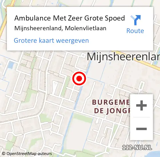 Locatie op kaart van de 112 melding: Ambulance Met Zeer Grote Spoed Naar Mijnsheerenland, Molenvlietlaan op 16 april 2024 02:26