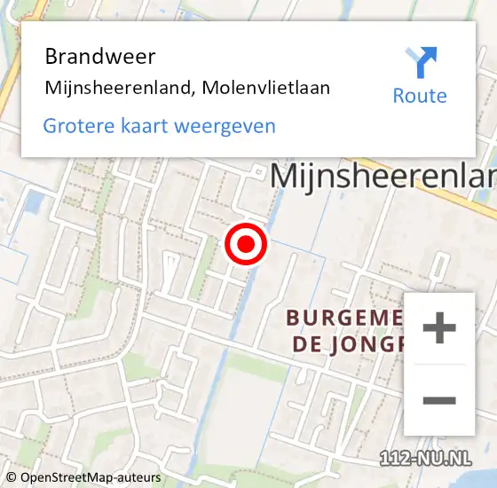 Locatie op kaart van de 112 melding: Brandweer Mijnsheerenland, Molenvlietlaan op 16 april 2024 02:40