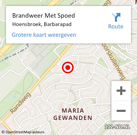 Locatie op kaart van de 112 melding: Brandweer Met Spoed Naar Hoensbroek, Barbarapad op 16 april 2024 03:14