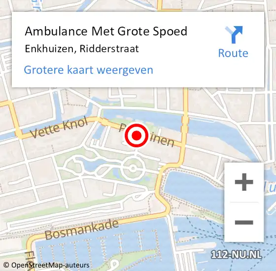 Locatie op kaart van de 112 melding: Ambulance Met Grote Spoed Naar Enkhuizen, Ridderstraat op 16 april 2024 04:00