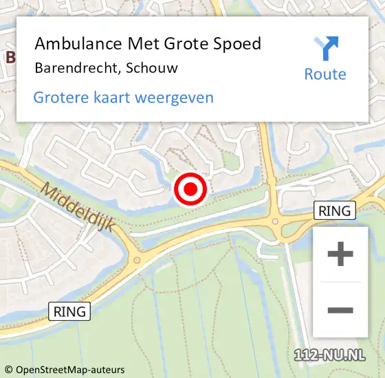Locatie op kaart van de 112 melding: Ambulance Met Grote Spoed Naar Barendrecht, Schouw op 16 april 2024 04:03