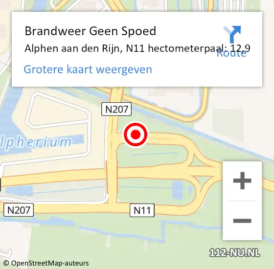 Locatie op kaart van de 112 melding: Brandweer Geen Spoed Naar Alphen aan den Rijn, N11 hectometerpaal: 12,9 op 16 april 2024 04:22