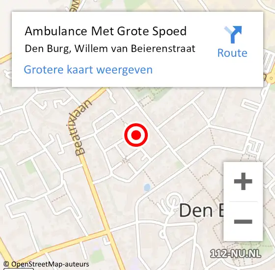 Locatie op kaart van de 112 melding: Ambulance Met Grote Spoed Naar Den Burg, Willem van Beierenstraat op 16 april 2024 04:39
