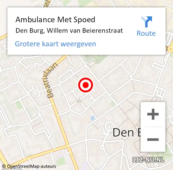 Locatie op kaart van de 112 melding: Ambulance Met Spoed Naar Den Burg, Willem van Beierenstraat op 16 april 2024 05:18