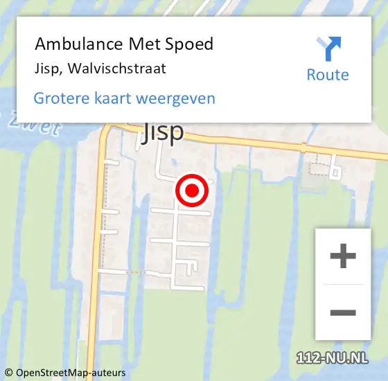 Locatie op kaart van de 112 melding: Ambulance Met Spoed Naar Jisp, Walvischstraat op 16 april 2024 06:01