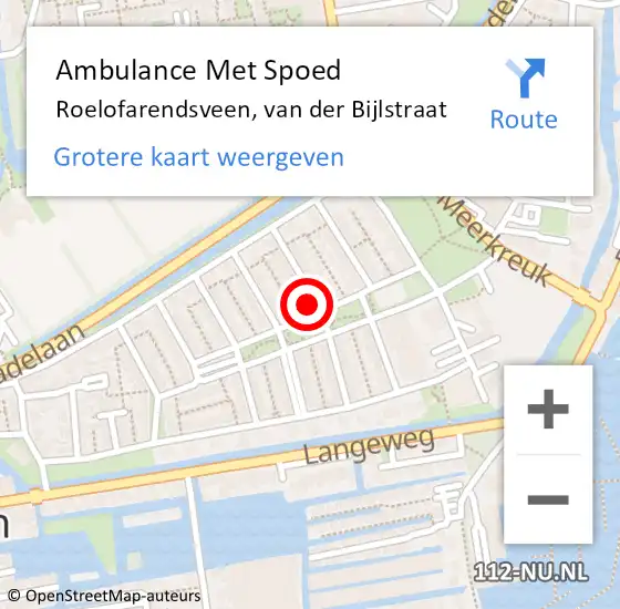 Locatie op kaart van de 112 melding: Ambulance Met Spoed Naar Roelofarendsveen, van der Bijlstraat op 16 april 2024 06:18