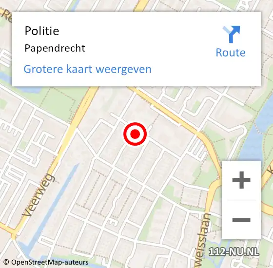 Locatie op kaart van de 112 melding: Politie Papendrecht op 16 april 2024 07:04