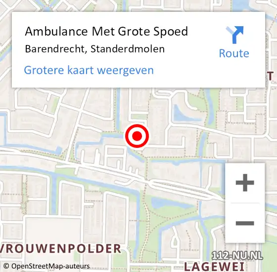 Locatie op kaart van de 112 melding: Ambulance Met Grote Spoed Naar Barendrecht, Standerdmolen op 16 april 2024 07:20
