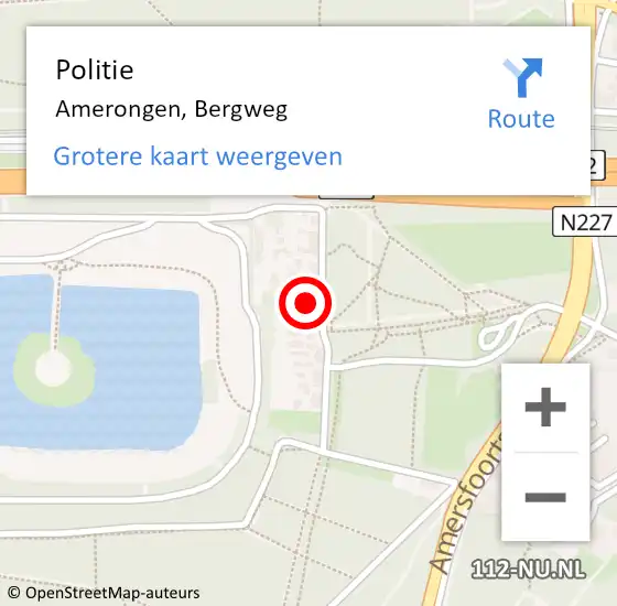 Locatie op kaart van de 112 melding: Politie Amerongen, Bergweg op 16 april 2024 07:25