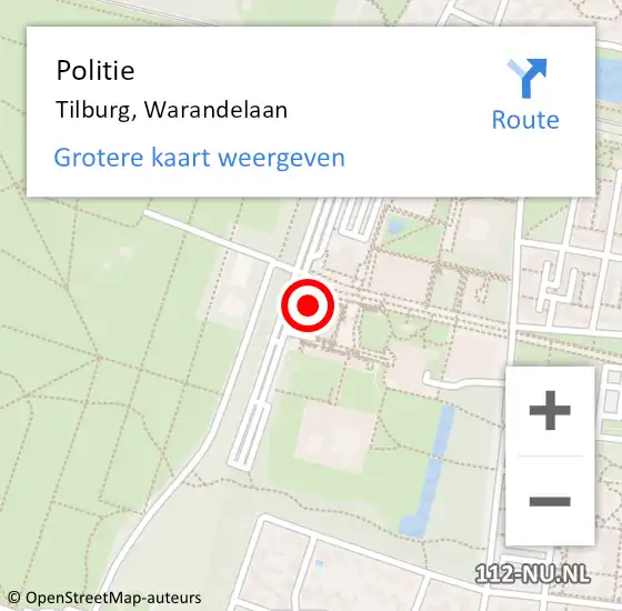 Locatie op kaart van de 112 melding: Politie Tilburg, Warandelaan op 16 april 2024 07:39