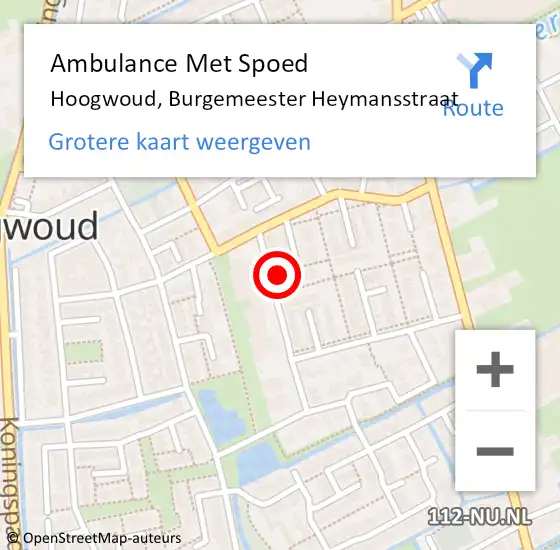 Locatie op kaart van de 112 melding: Ambulance Met Spoed Naar Hoogwoud, Burgemeester Heymansstraat op 16 april 2024 07:50