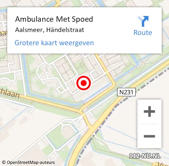Locatie op kaart van de 112 melding: Ambulance Met Spoed Naar Aalsmeer, Händelstraat op 16 april 2024 07:53